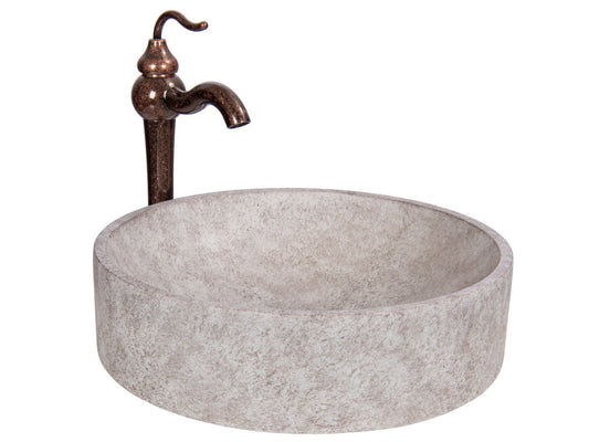 Natural Beige Skirted Concrete Bathroom Sink with Antique Marble Faucet - |VESIMI Design| Luxury Bathrooms & Deco