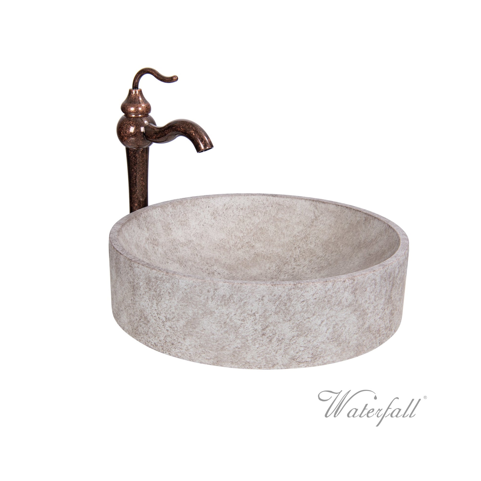 Natural Beige Skirted Concrete Bathroom Sink with Antique Marble Faucet - |VESIMI Design| Luxury Bathrooms & Deco