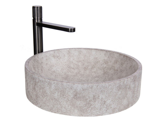 Natural Beige Skirted Concrete Bathroom Sink with Gun Metal Faucet - |VESIMI Design| Luxury and Rustic bathrooms online