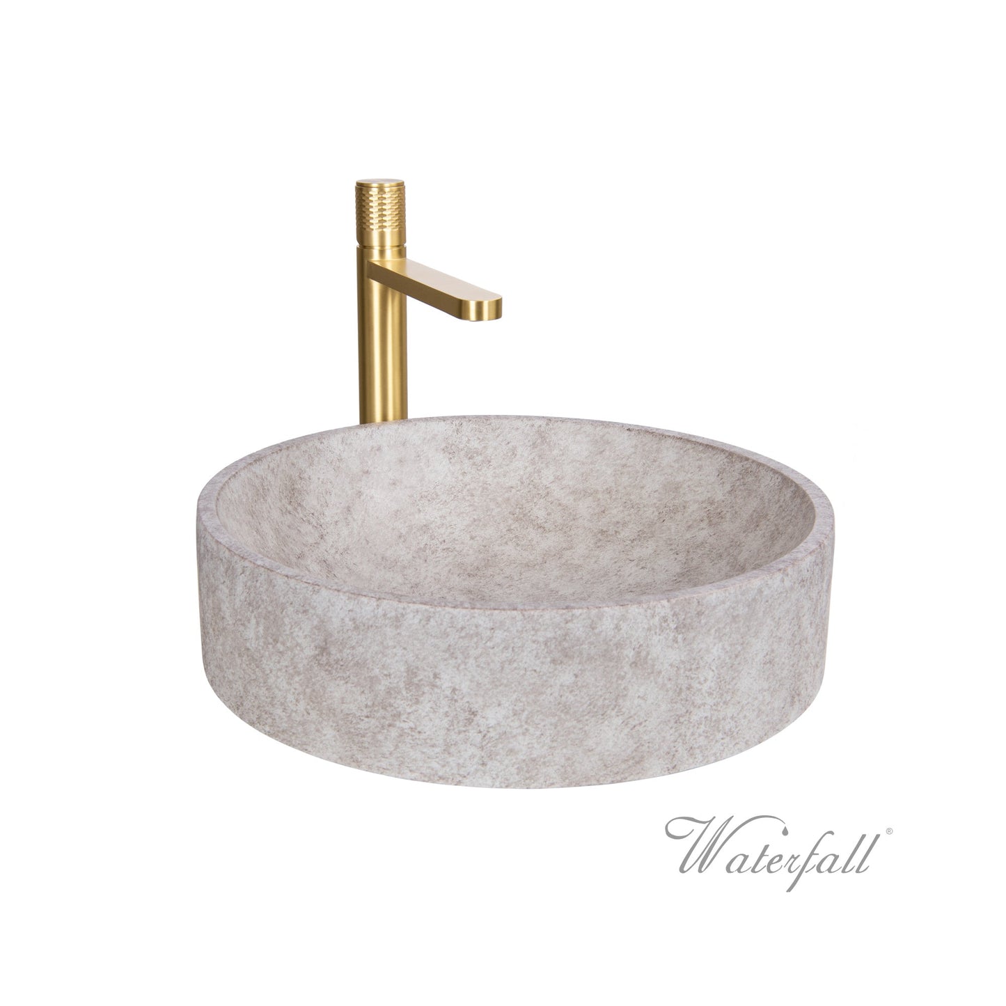 Natural Beige Skirted Concrete Sink with Satin Gold Faucet - |VESIMI Design| Luxury and Rustic bathrooms online