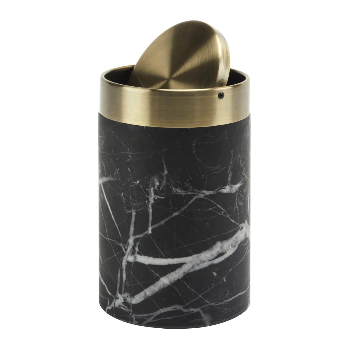 Natural Stone Cosmetic bin with swing lid NERO BLACK - |VESIMI Design| Luxury and Rustic bathrooms online