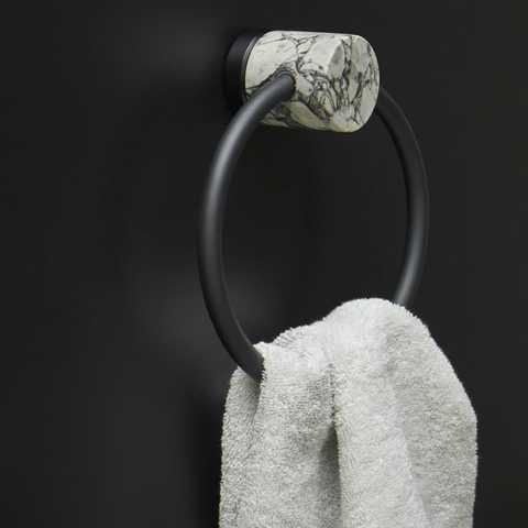 Nero Alba White Marble Wall Mount Towel Ring Holder - |VESIMI Design|