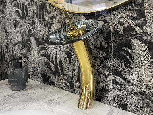 New '23 Collection Waterfall Vessel Sink Faucet Gold - Silver Leaves - |VESIMI Design| Luxury and Rustic bathrooms online