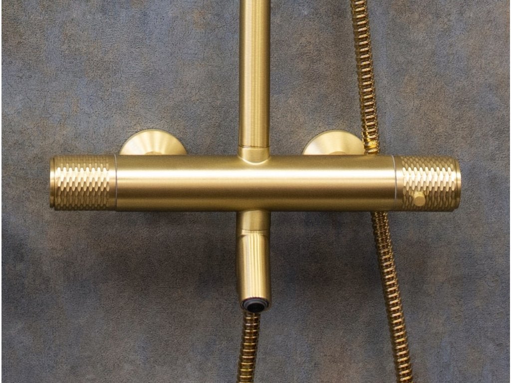 Opera Satin Gold Luxury Modern Thermostatic Faucet Bathroom Shower Set - |VESIMI Design| Luxury and Rustic bathrooms online