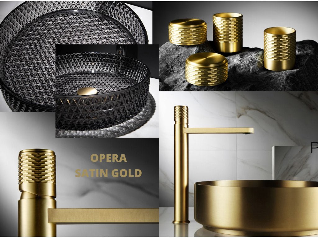 Opera Satin Gold Luxury Modern Thermostatic Faucet Bathroom Shower Set - |VESIMI Design| Luxury and Rustic bathrooms online