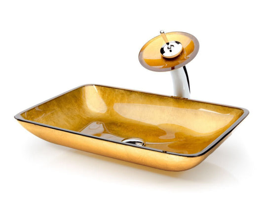 Orange Gold Rectangle Waterfall® Bathroom Sink Set - |VESIMI Design| Luxury Bathrooms & Deco