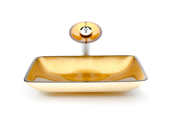 Orange Gold Rectangle Waterfall® Bathroom Sink Set