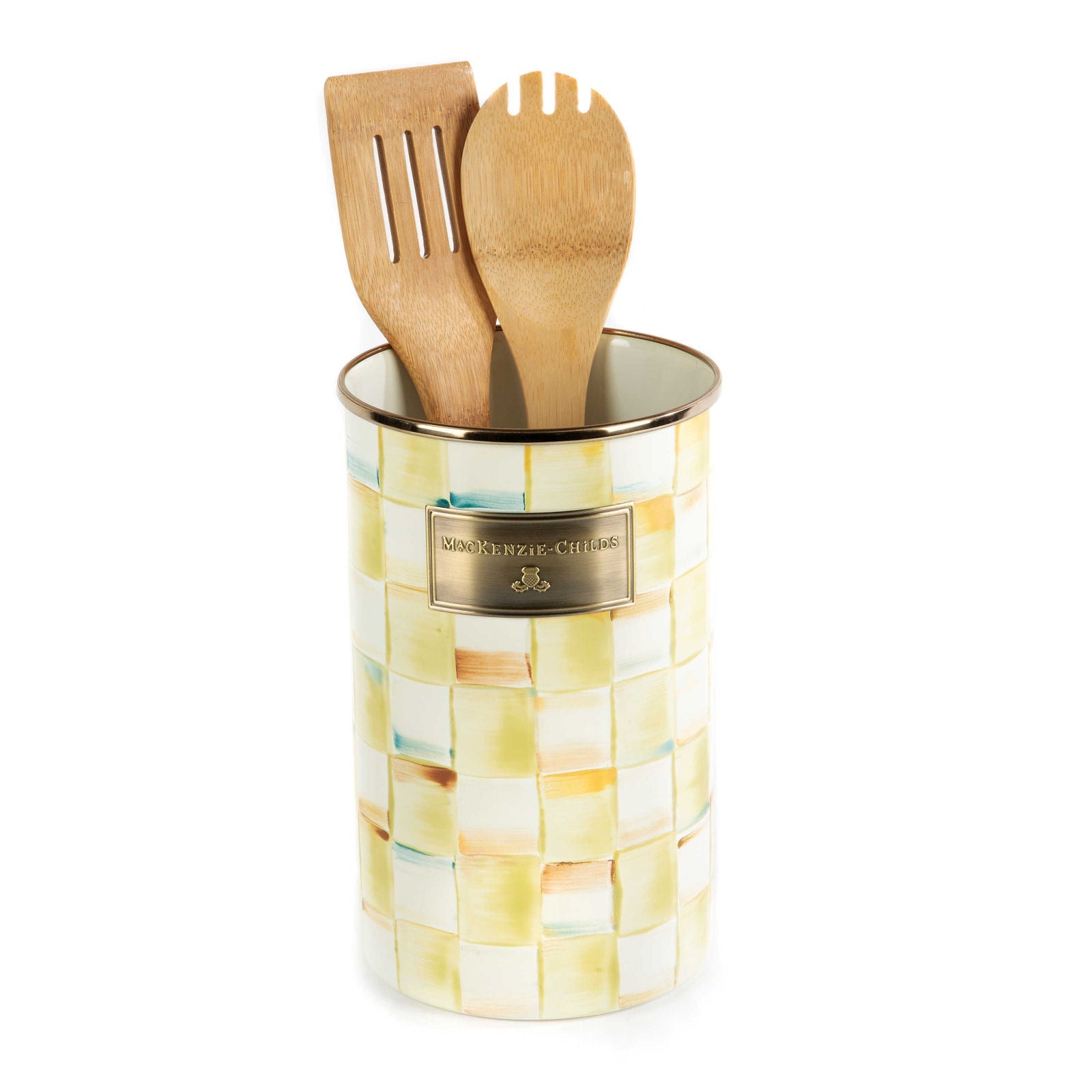 Parchment Check Enamel Utensil Holder by Mackenzie-Childs - |VESIMI Design| Luxury and Rustic bathrooms online