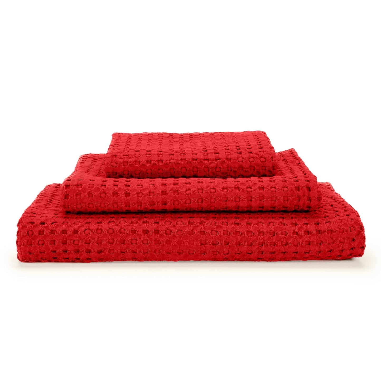 Pousada Red Waffle Design Egyptian Cotton Towels - 552 Lipstick - |VESIMI Design| Luxury and Rustic bathrooms online