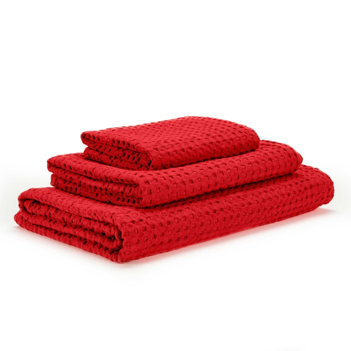 Pousada Red Waffle Design Egyptian Cotton Towels - 552 Lipstick - |VESIMI Design| Luxury and Rustic bathrooms online
