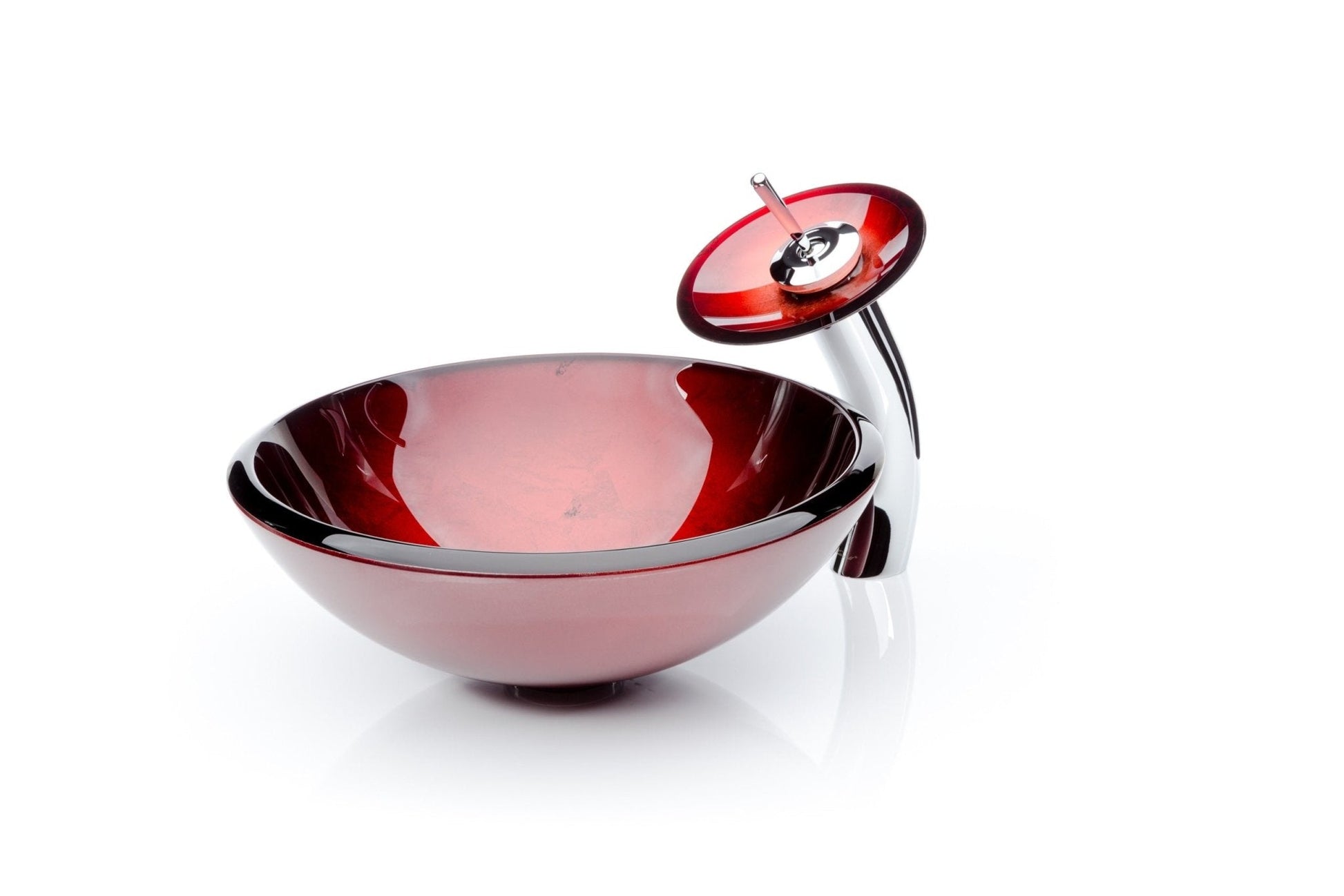 Red Leaf Round Glass Vessel Sink Combo Waterfall Faucet Set - |VESIMI Design| Luxury and Rustic bathrooms online