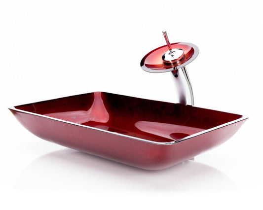 Red Rectangle Waterfall® Bathroom Sink Combo Set - |VESIMI Design| Luxury Bathrooms & Deco