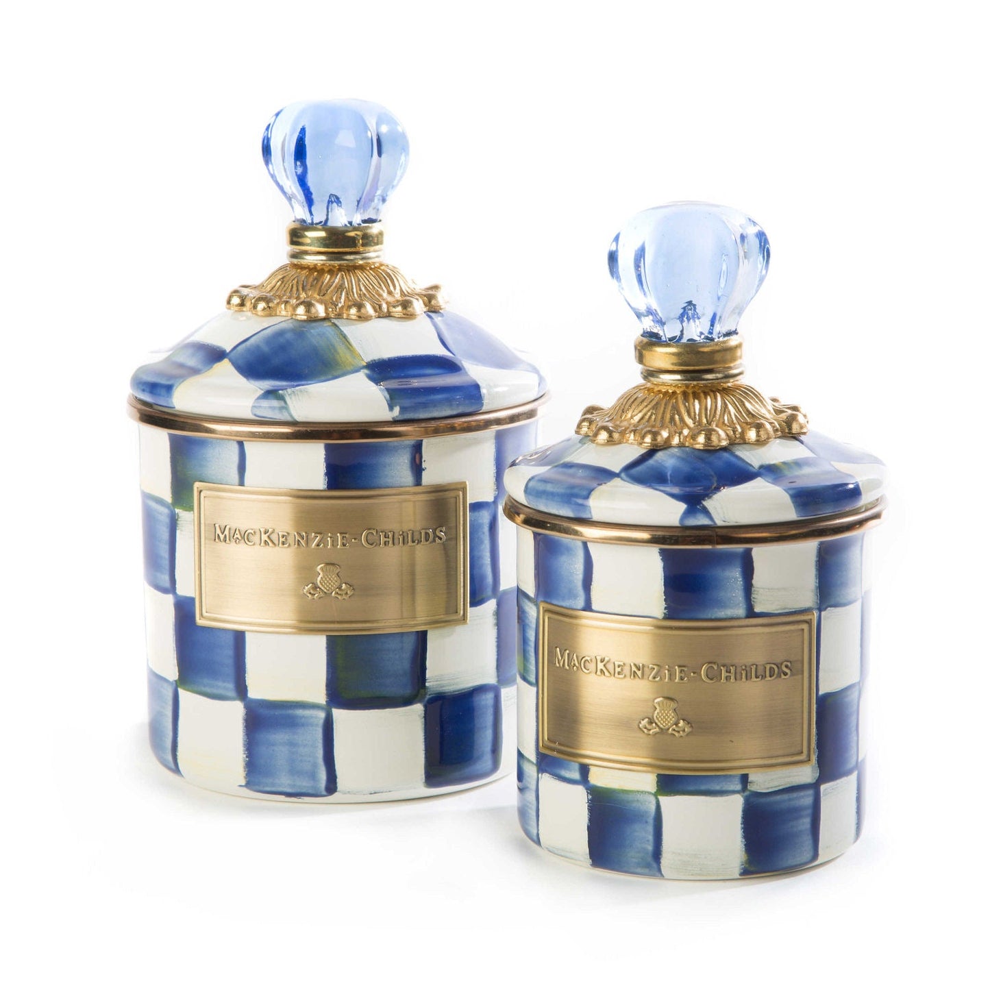 Royal Check Blue Demi Canister by Mackenzie-Childs - |VESIMI Design|