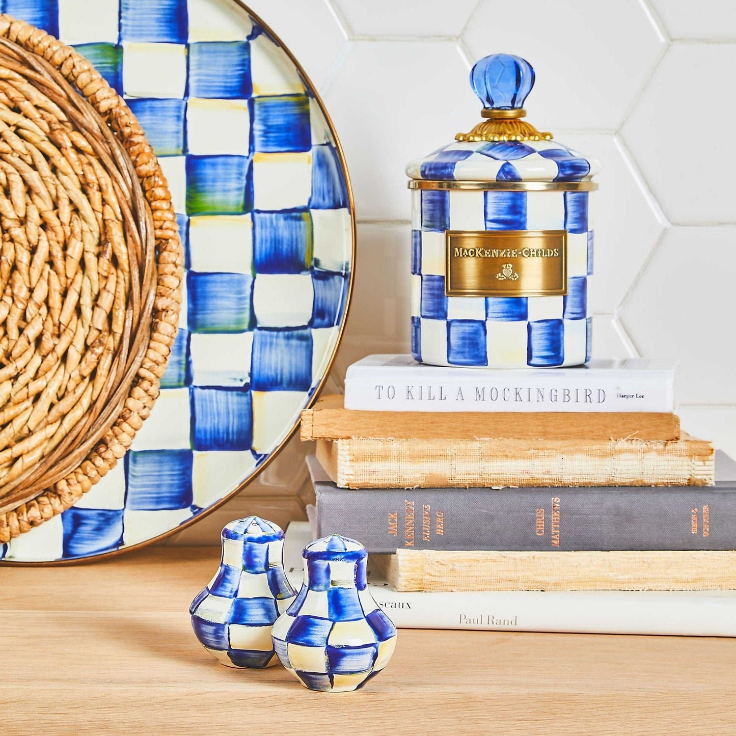 Royal Check Blue Demi Canister by Mackenzie-Childs - |VESIMI Design|