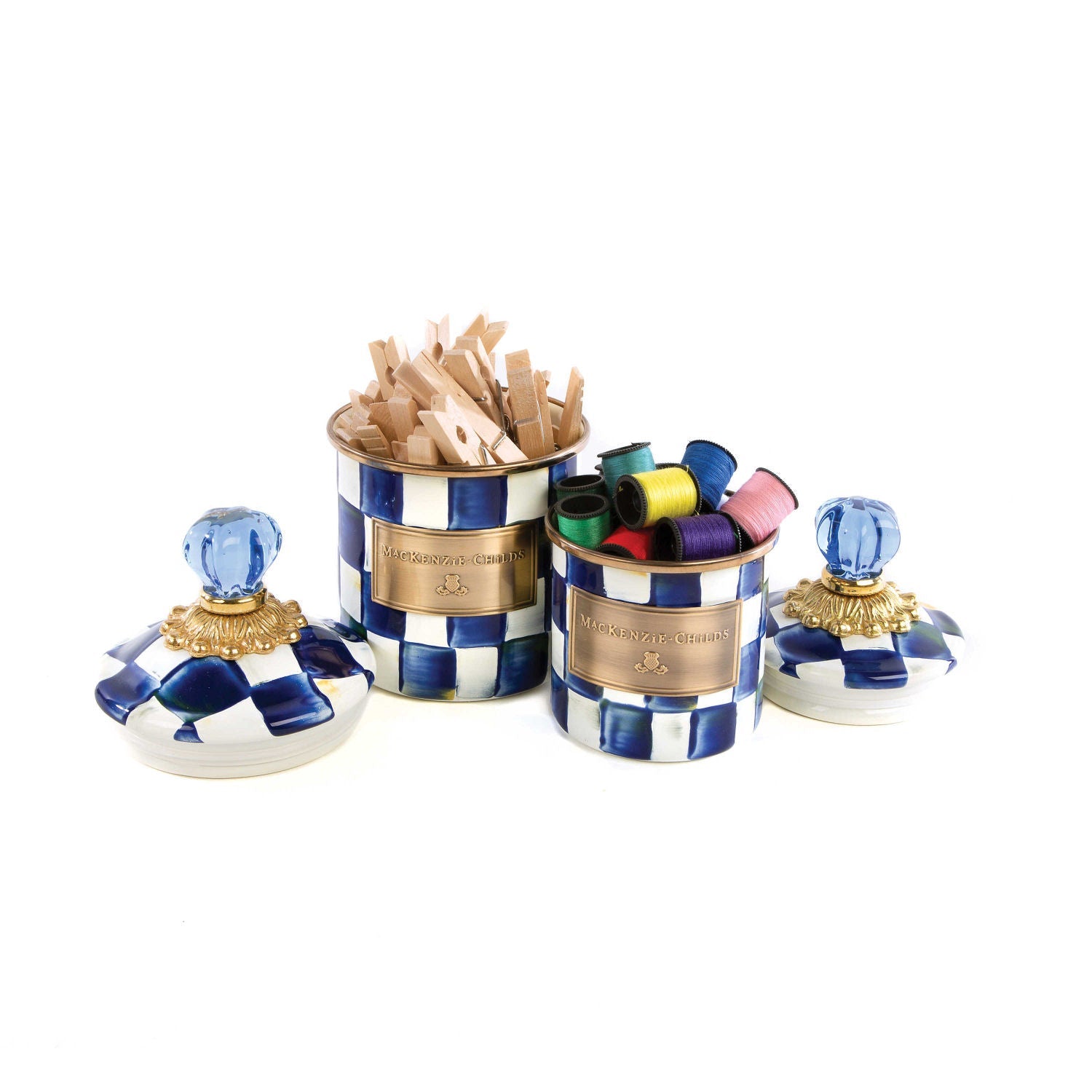 Royal Check Blue Demi Canister by Mackenzie-Childs - |VESIMI Design|