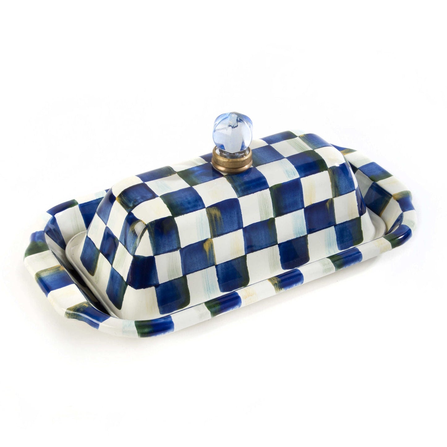 Royal Check Blue Enamel Butter Box by Mackenzie-Childs - |VESIMI Design| Luxury and Rustic bathrooms online