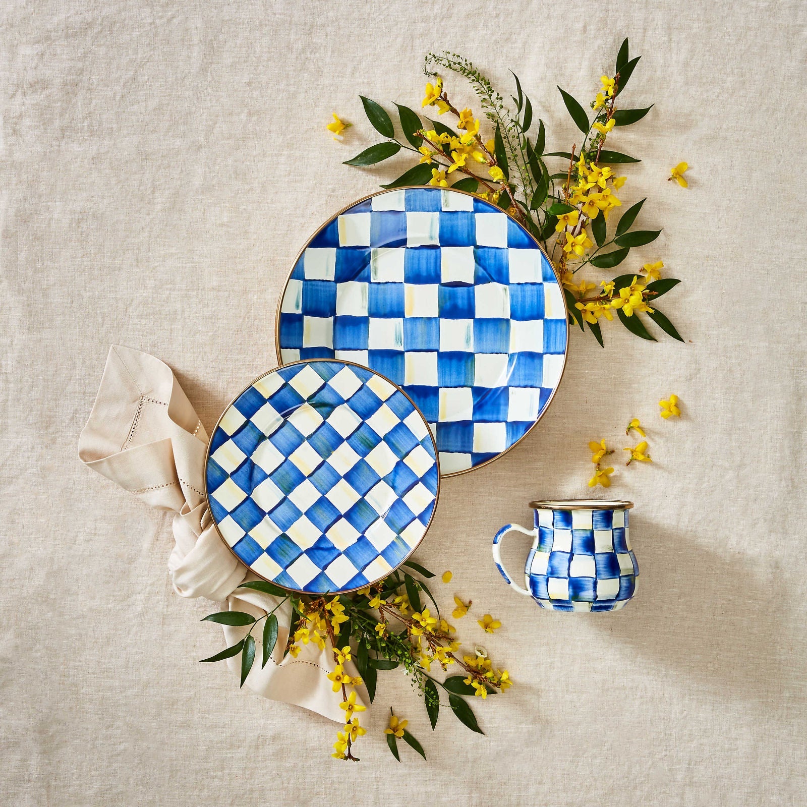 Royal Check Blue Enamel Salad-Dessert Plate - |VESIMI Design| Luxury and Rustic bathrooms online