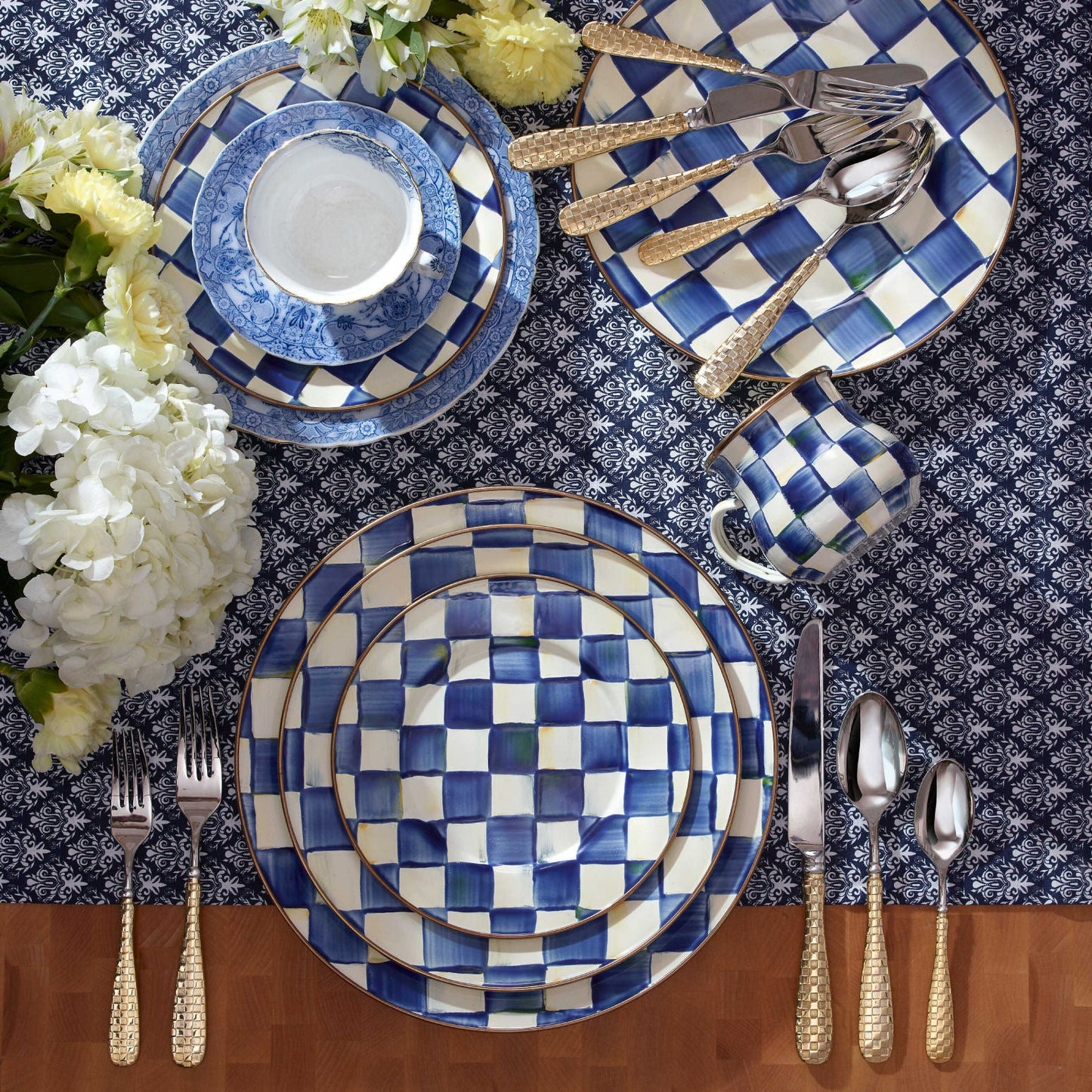 Royal Check Blue Enamel Salad-Dessert Plate - |VESIMI Design| Luxury and Rustic bathrooms online