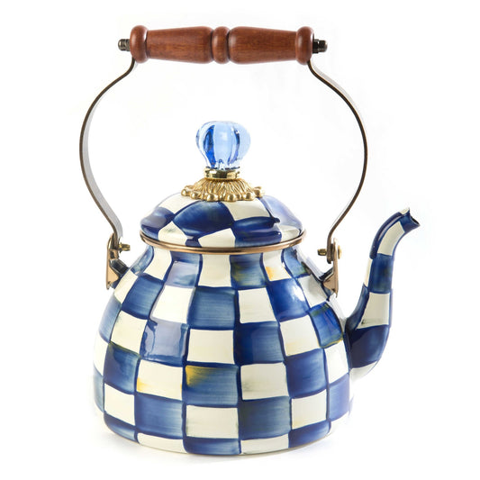Royal Check Blue Enamel Tea Kettle by Mackenzie-Childs 1,89L - |VESIMI Design| Luxury and Rustic bathrooms online
