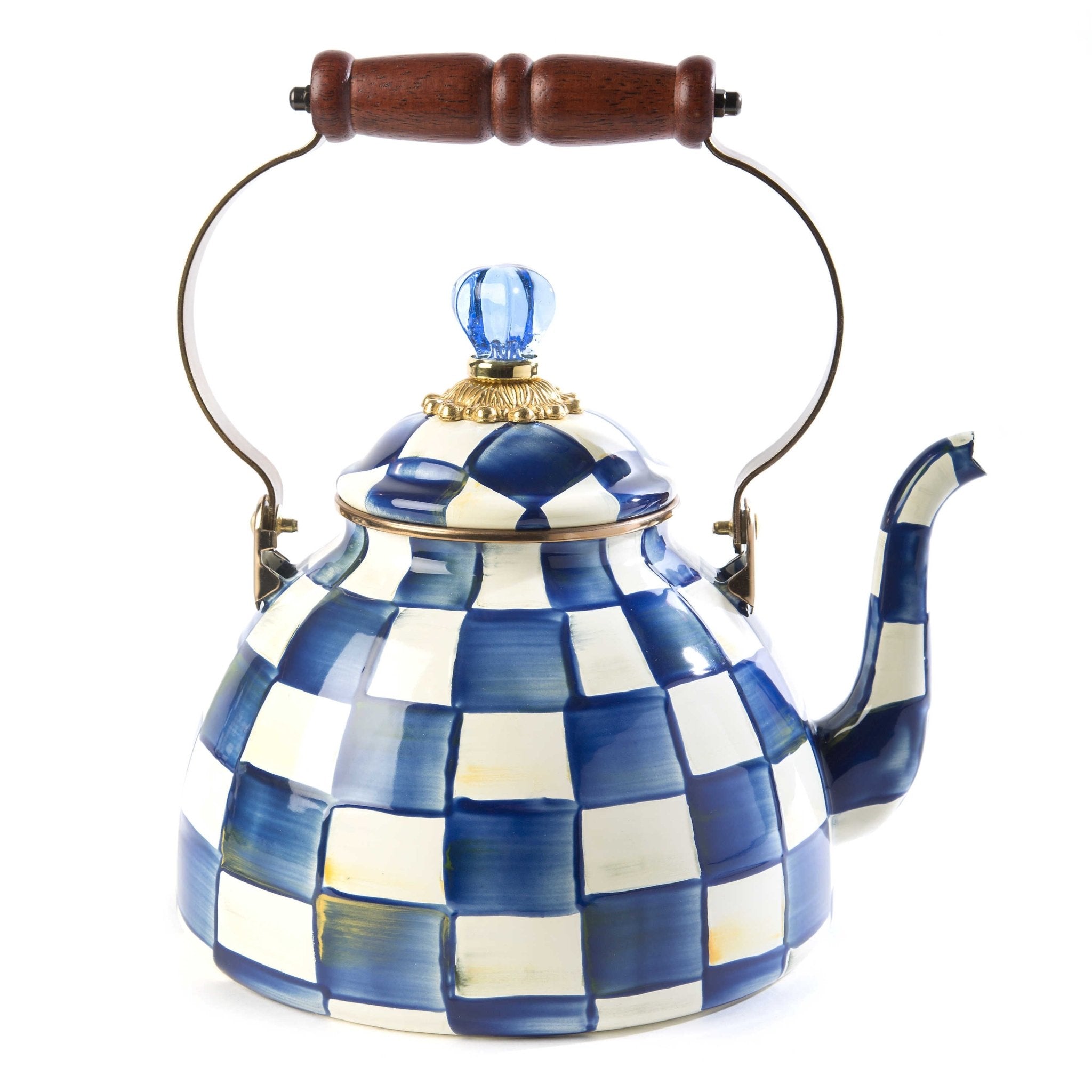 Royal Check Blue Enamel Tea Kettle by Mackenzie-Childs 2.84L
