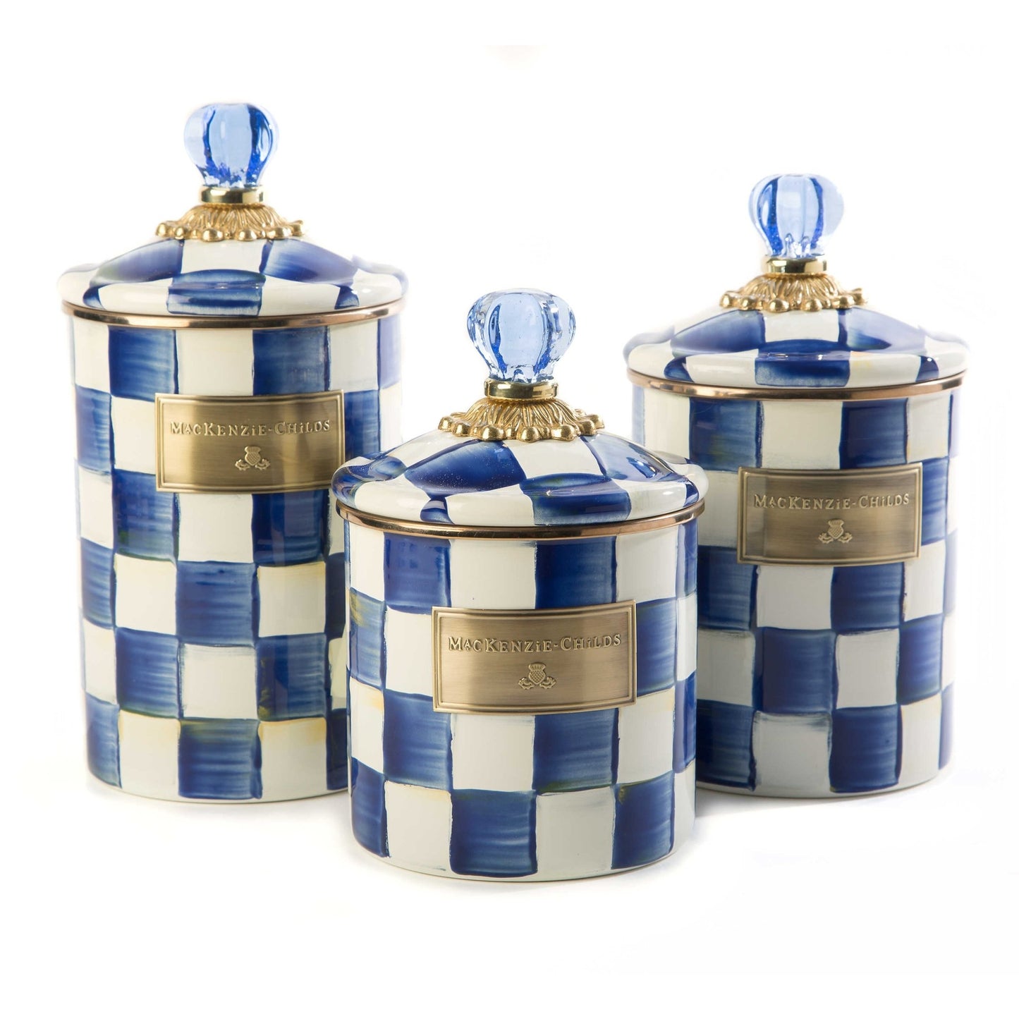 Royal Check Blue Handpainted Enamel Canister - Medium - |VESIMI Design| Luxury and Rustic bathrooms online