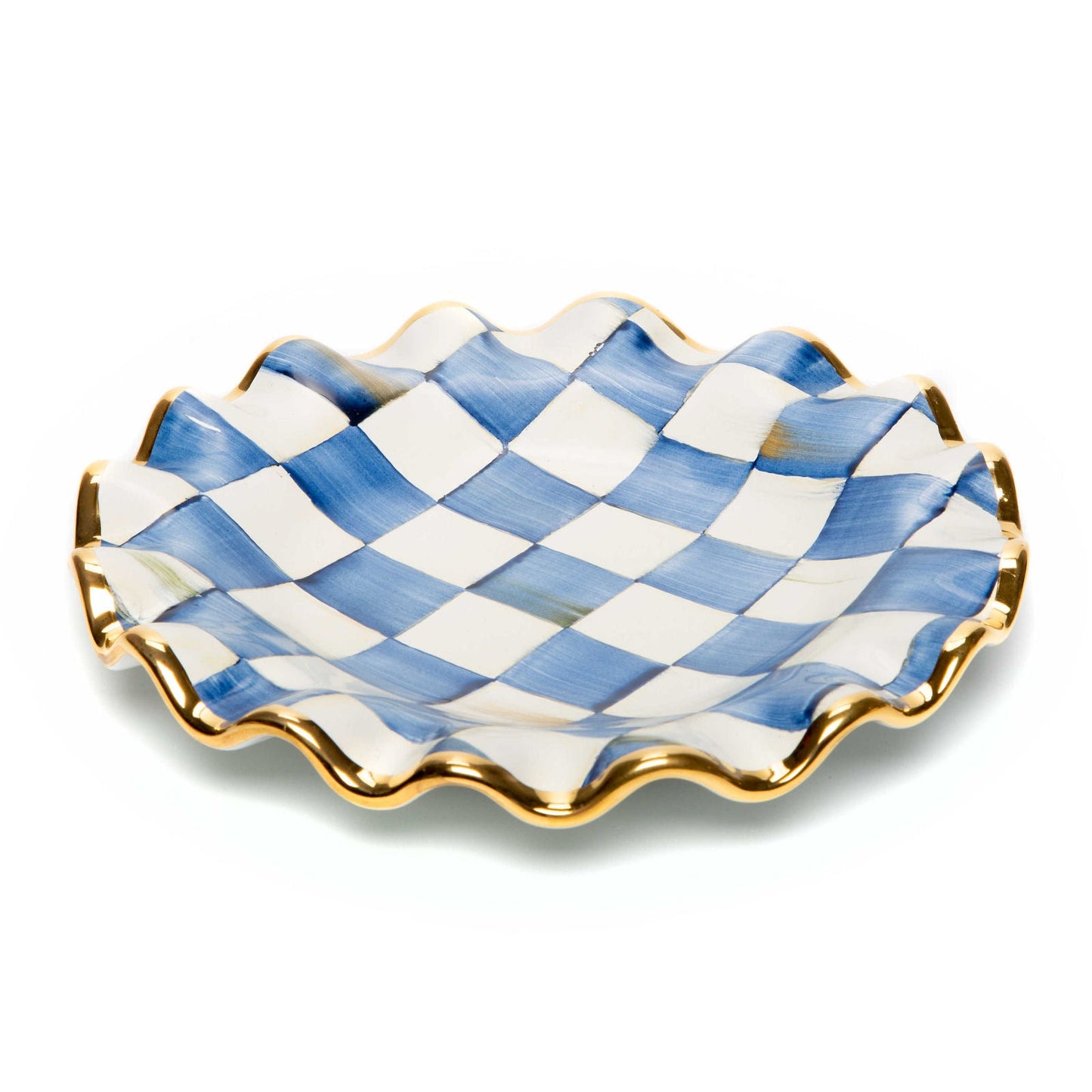 Royal Check Ceramic Blue Fluted Dessert Plate - |VESIMI Design| Luxury and Rustic bathrooms online