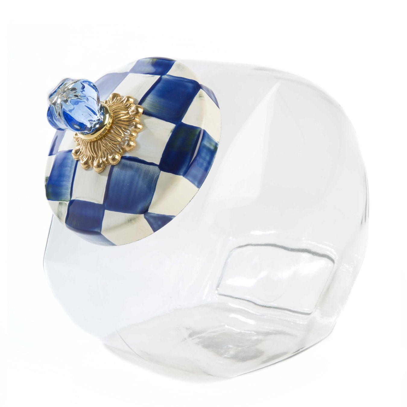 Royal Check Luxury Blue Cookie Jar Enamel Lid by Mackenzie-Childs - |VESIMI Design| Luxury and Rustic bathrooms online