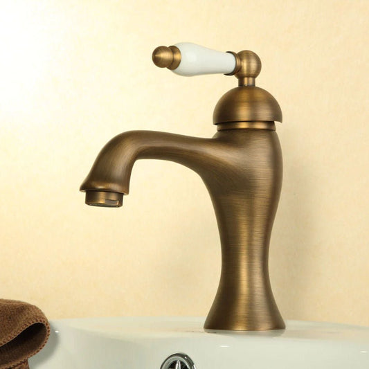 Single Handle Antique Brass Faucet with Ceramic Handle - |VESIMI Design| Luxury and Rustic bathrooms online