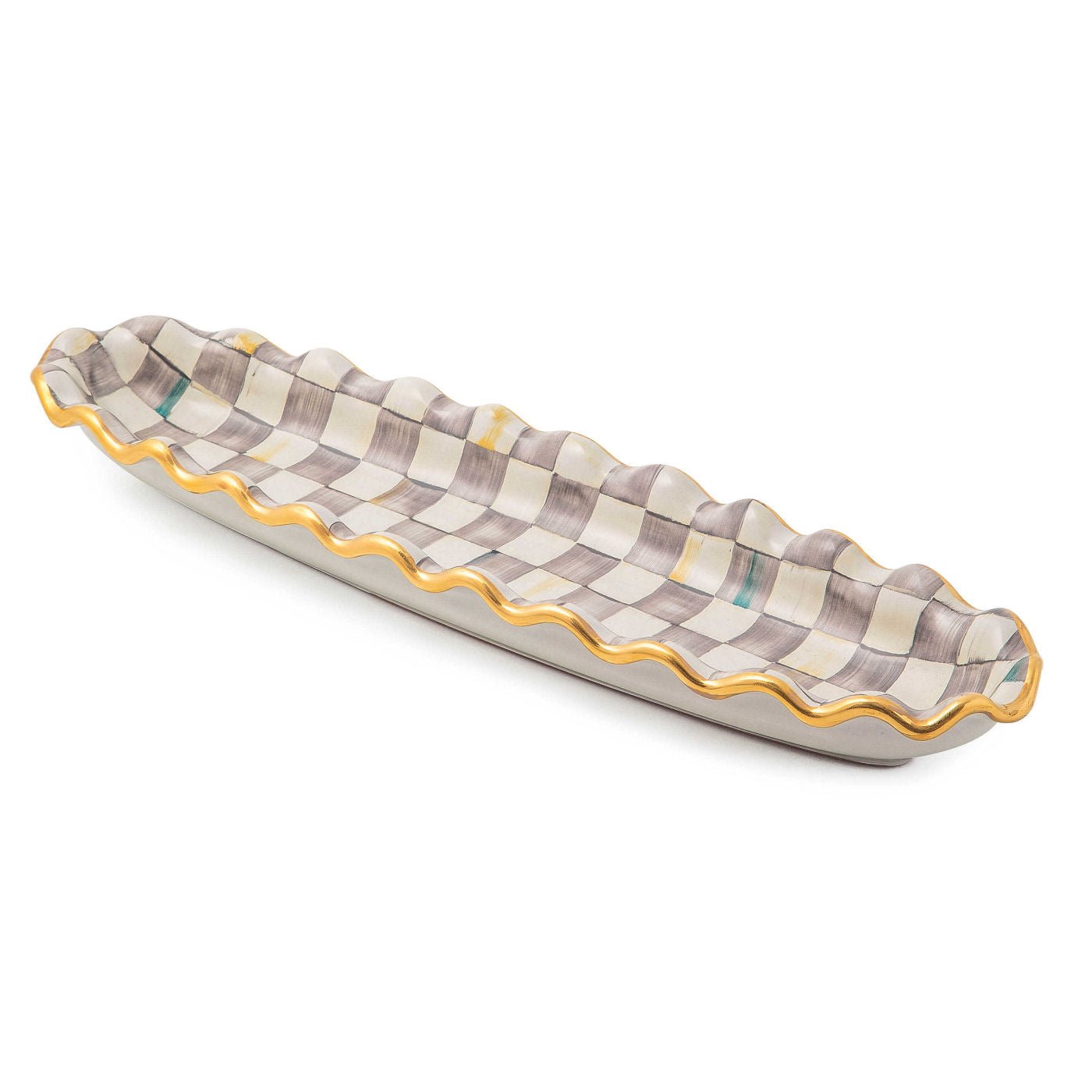 Sterling Check Ceramic Hors d'Oeuvre Fluted Tray - |VESIMI Design|