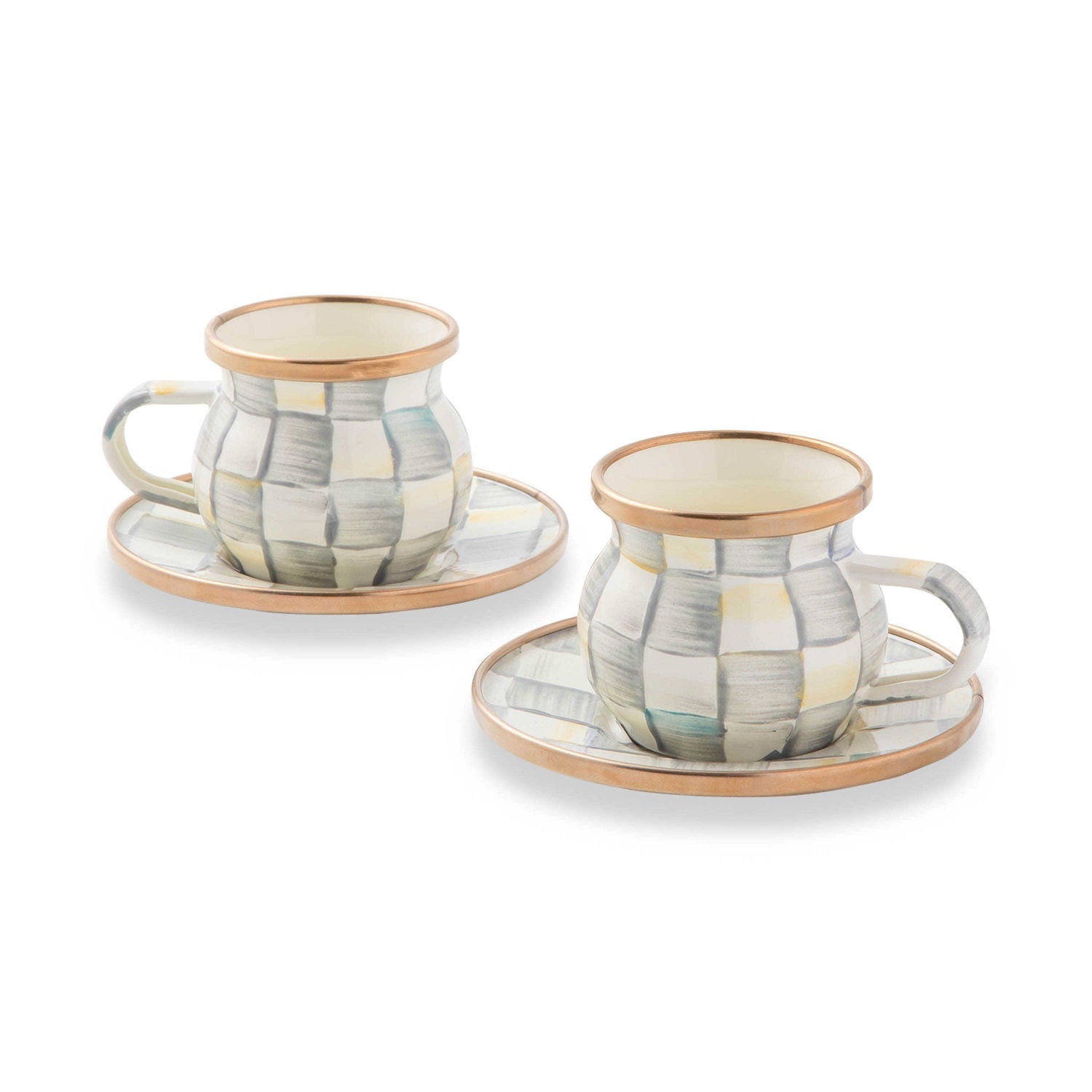 Sterling Check Enamel Espresso Cup & Saucer Set - |VESIMI Design|