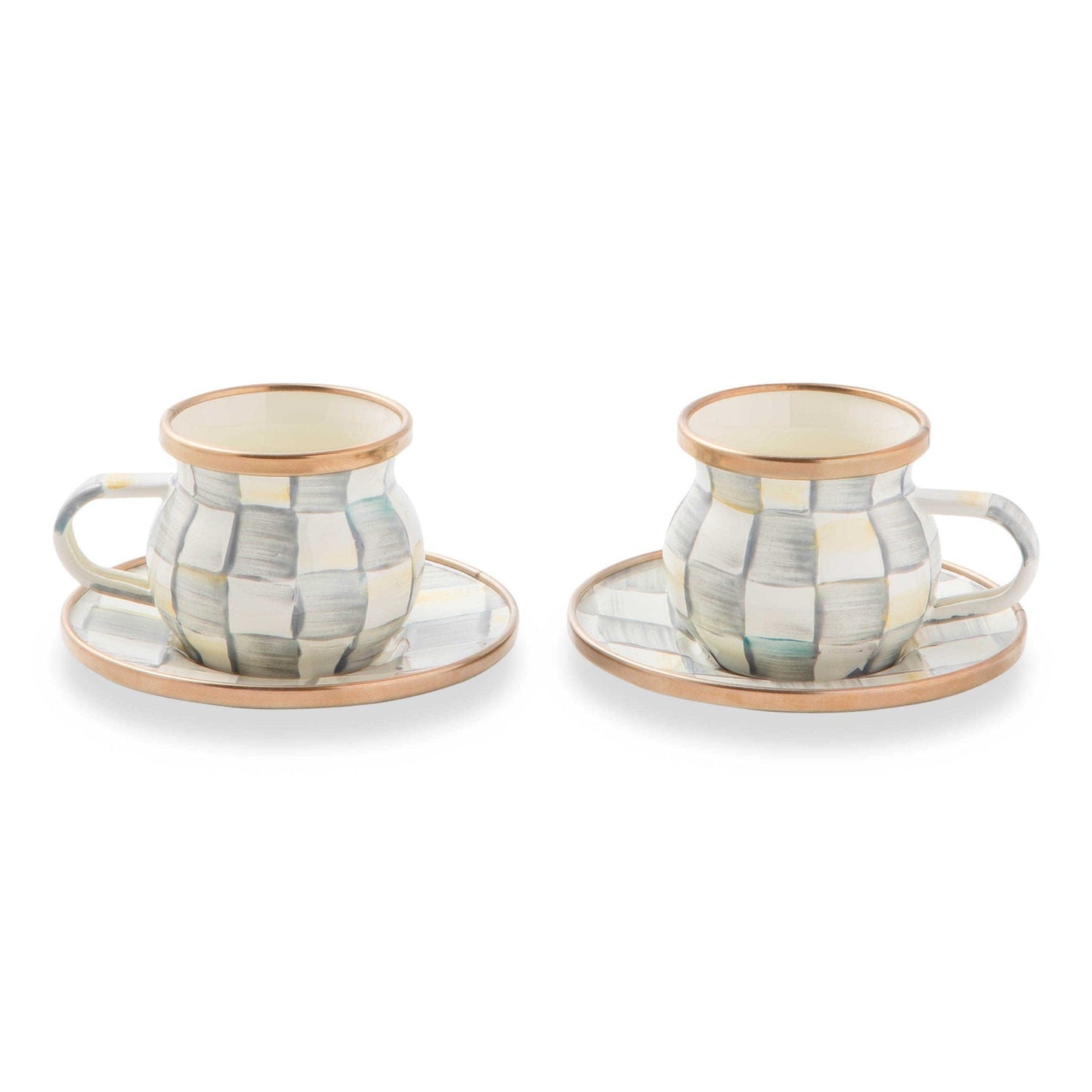 Sterling Check Enamel Espresso Cup & Saucer Set - |VESIMI Design|