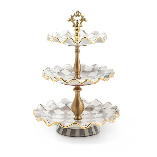 Sterling Check Fluted Ceramic Three Tier Sweet Stand - |VESIMI Design|