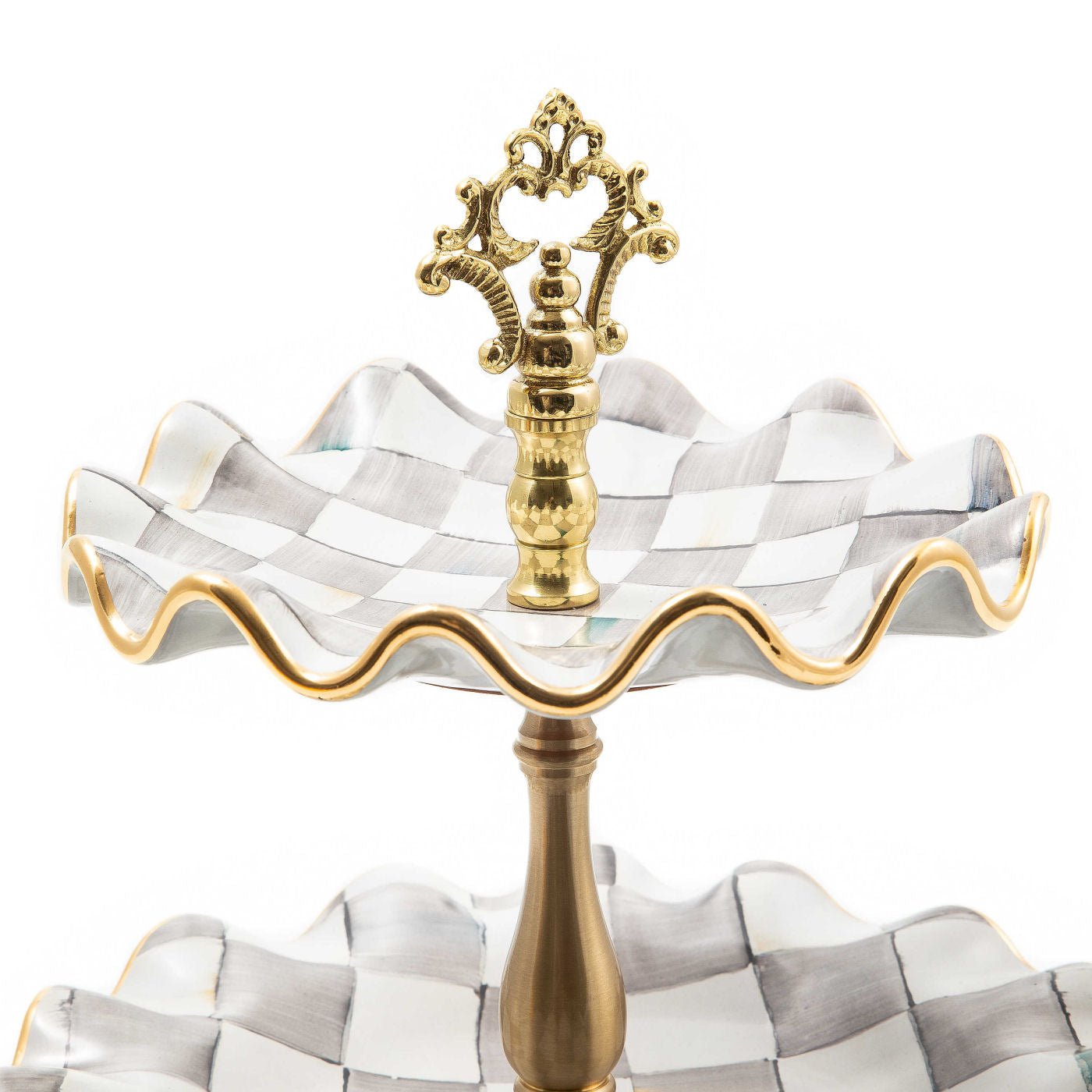 Sterling Check Fluted Ceramic Three Tier Sweet Stand - |VESIMI Design|