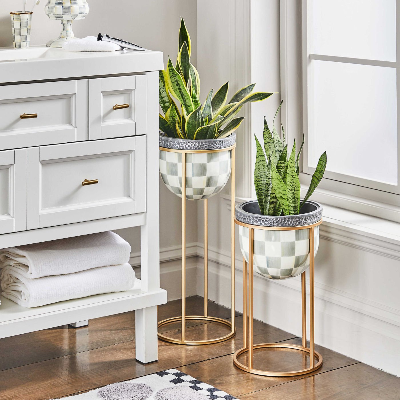 short plant stands indoor Sterling Check Short Plant Stand – |VESIMI Design|