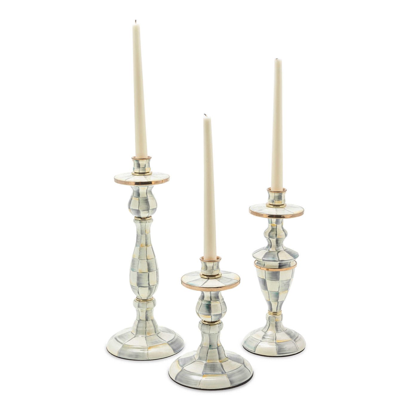 Sterling Check Small Enamel Candlestick, Mackenzie-Childs - |VESIMI Design|