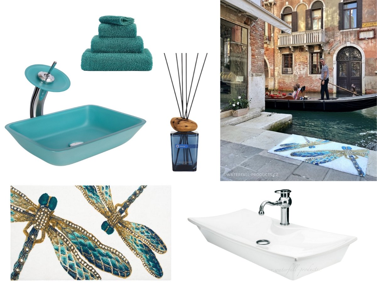 Turquoise Glass Sink Waterfall® Fancy Cyan - |VESIMI Design| Luxury and Rustic bathrooms online