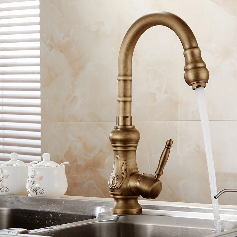 WEIJIANKANG Brass Kitchen Faucet Antique Single Handle Bathroom Faucet,  Mixer Tap Bronze Multifunctional Faucet, 360 Degree Swivel Spout Bathroom  Sink