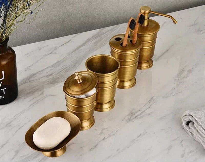 Unlacquered Solid Antique Brass Bathroom Accessories Set - |VESIMI Design| Luxury and Rustic bathrooms online