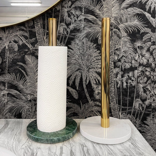 White / Green Gold Marble Kitchen Paper Towel Holder - |VESIMI Design|