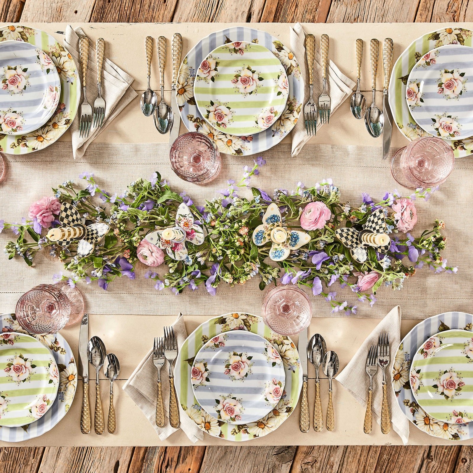 Wildflowers Porcelain Dinner Plate Green by Mackenzie-Childs - |VESIMI Design| Luxury and Rustic bathrooms online