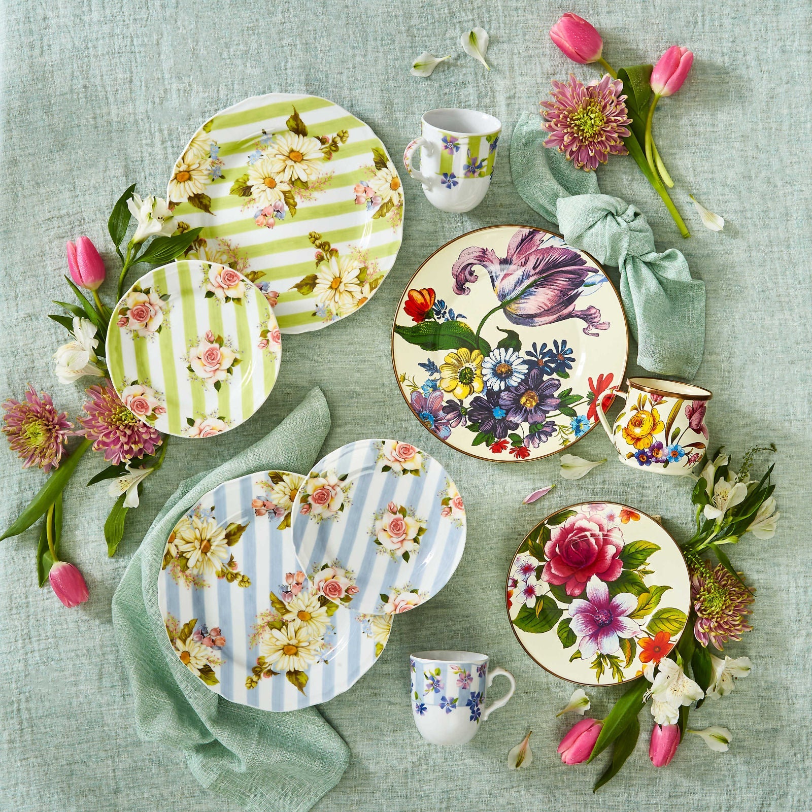 Wildflowers Porcelain Dinner Plate Green by Mackenzie-Childs - |VESIMI Design| Luxury and Rustic bathrooms online